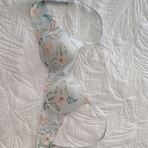 Hurley Floral Print Bra with Peach and Teal Accents